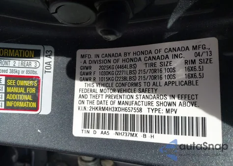 2013 Honda Cr-V Lx from USA, damaged, VIN 2HKRM4H3XDH657558